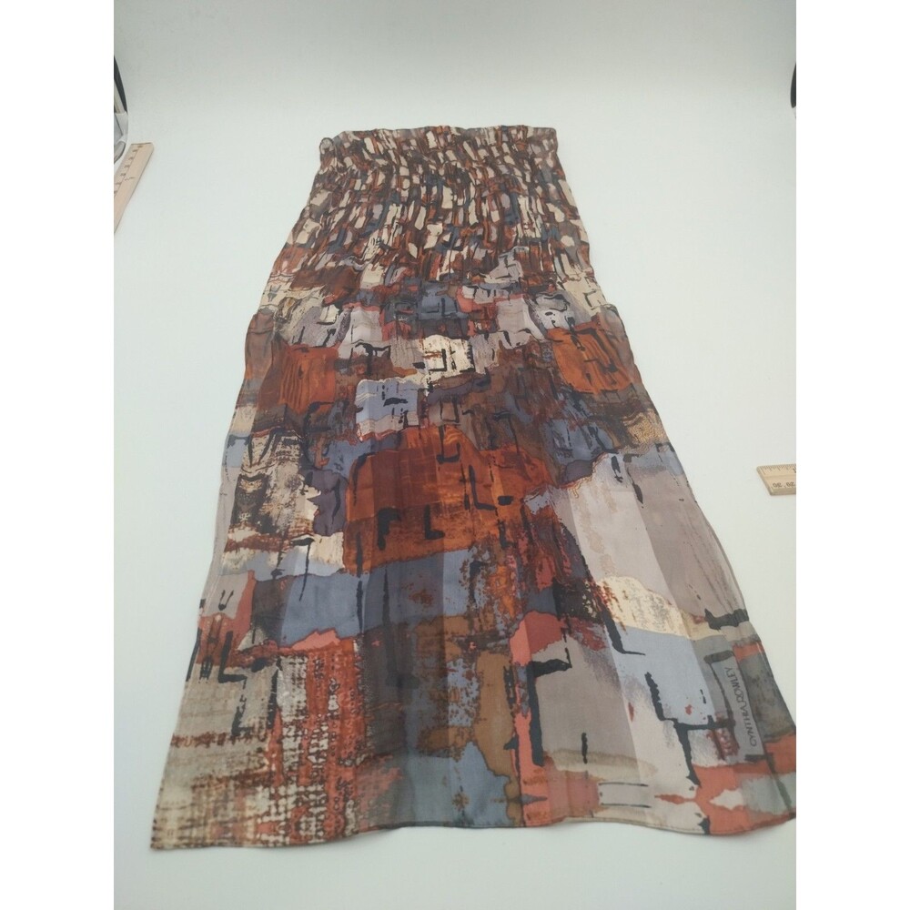 Cynthia Rowley Oblong Silk Abstract Modern Brown Grey Black Signed Scarf 13.5x66
